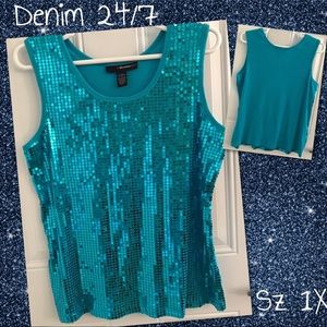 Denim 24/7 Adorable Sequined Tank Top Sz 1X